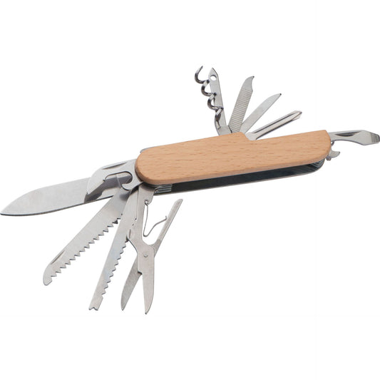 Taschenmesser aus Edelstahl mit Holzummantelung, beige